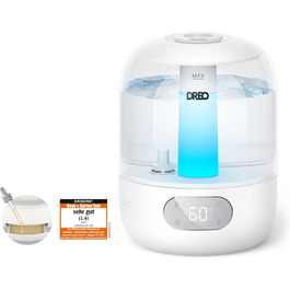 Зволожувач повітря Dreo для спальні: ультразвуковий, холодний туман, 3L, датчик вологості, нічник, для дітей, кімнатних рослин та дому (білий)