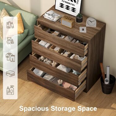 Комод Bealife для спальні з 4 великими шухлядами, комод-шафа з вирізаними ручками та блокуванням від перекидання, шафа-тумбочка ідеально підходить для вітальні, офісу (світло-сірий)