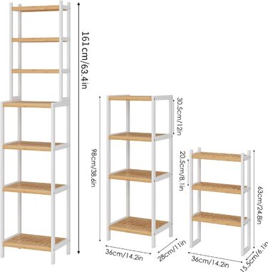 Стелаж для ванної кімнати та кухні FOREHILL з 7 полицями (160x36x28 см) - бамбук та білий