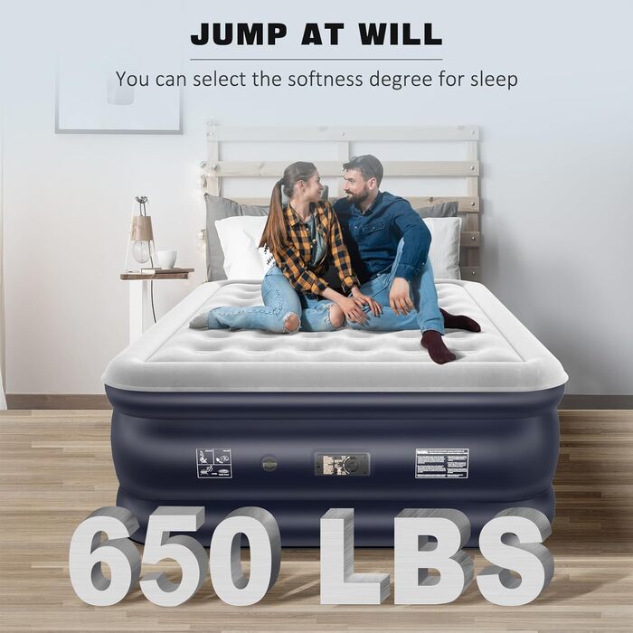 Надувний матрац NALONE для 2 осіб з самонадуваністю та вбудованим насосом, для кемпінгу та дому (Full XL)