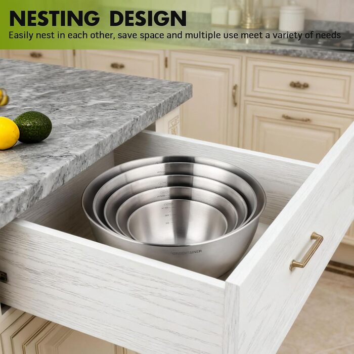 Набір салатників та мисок з нержавіючої сталі, 5 шт. - для кухні, міксування та сервірування