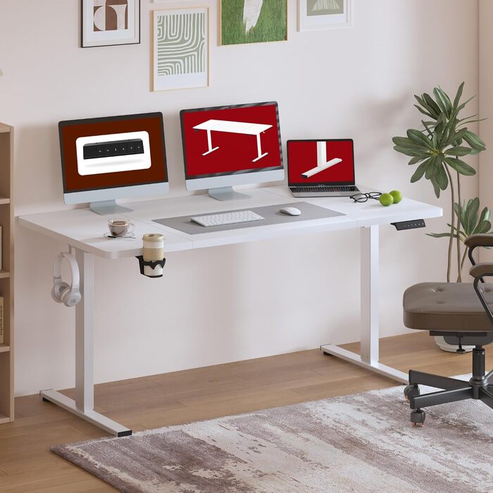 Стол для роботи Sanodesk 160x60 см, регульована висота, електричний, ергономічний, з пам'яттю, білий