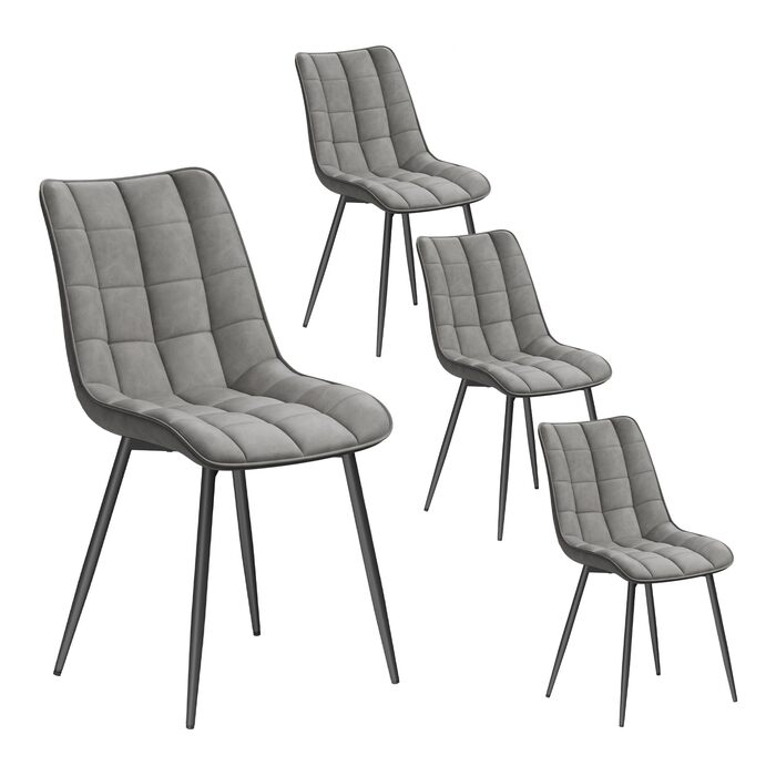 Стільці для їдальні WOLTU - комплект з 4 шт., оббивка з штучної шкіри, металеві ніжки, до 150 кг, сірий колір