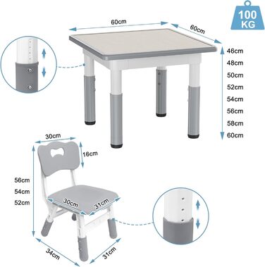 Дитячий стіл зі стільцями, 3 шт. - регульована висота, пластик, 80x60 см. Дитячі меблі для ігор та навчання