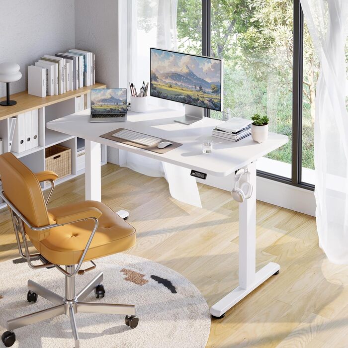 Регульований стіл для роботи з USB-C, електричний, з пам'яттю, 120x60 см, білий. Стіл для офісу, стоячий, комп'ютерний.