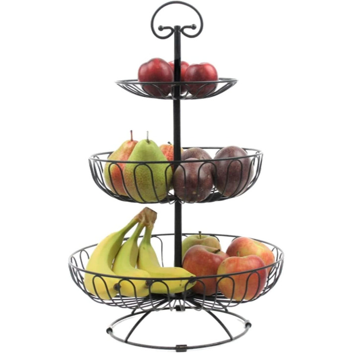 Фруктовий поверх Auroni, 3 поверхи, D 30 см, кошик для фруктів висотою 47 см, ваза для фруктів, металева, чорна, матова, декоративна, для більшого простору на d