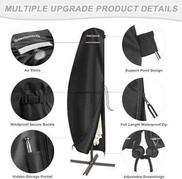 Чохол для парасольки 4м, захисний чохол для парасольки з розкривною тканиною (Ampelschirm) діаметром до 400 см. Захисний чохол для парасольки, чохол для подвійної парасольки, анти-UV, Oxford Fabric, 280x70/70 см (240x45/70/50 см)