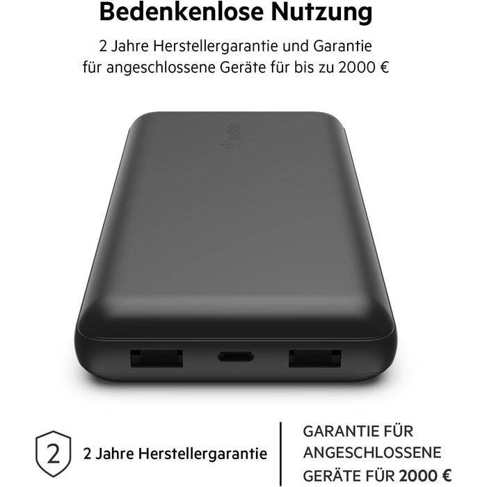 Портативний зарядний пристрій Belkin USB-C 20 000 мАг Power Bank з USB-C/USB-A для iPhone та інших пристроїв - чорний