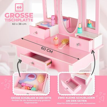 Дитячий туалетний столик Kinderplay Green з дзеркалом та стільчиком – Рожевий комплект для гри та макіяжу