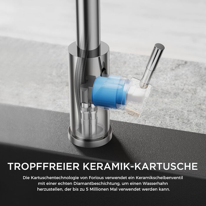 Змішувач для ванної кімнати FORIOUS Hoch 360° з нержавіючої сталі, з підйомним виливом, для кухні/ванної кімнати, з підключенням до гарячої/холодної води, монтаж простий, висота виливу 175 мм, полірована сталь