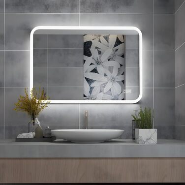 Дзеркало для ванної кімнати MIQU LED 60x50 см з підсвічуванням, тепле/холодне світло, регулювання яскравості, антизапар, прямокутна форма