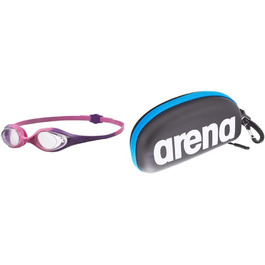 Плавальні окуляри ARENA Spider Junior із захистом від запотівання для дітей і чохол для плавальних окулярів унісекс, чорний / білий / Королівський, один розмір підходить всім