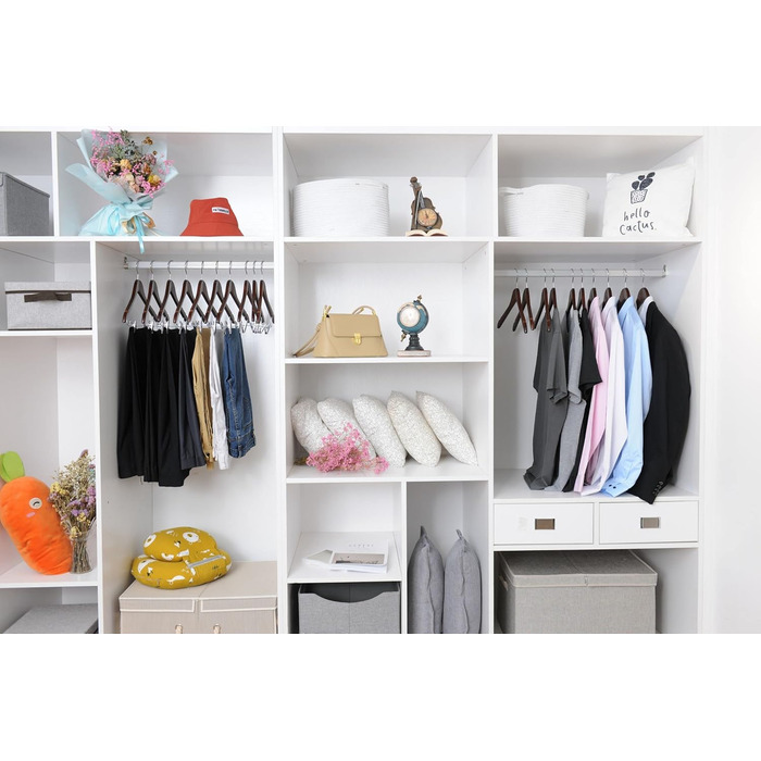 Дерев'яні вішалки для одягу з кліпсами (20 шт.), масивне дерево, вішалка для штанів, регульовані металеві кліпси, поворотний гачок, для пальто, сорочок, костюмів (Волоський горіх - Хромований гачок)