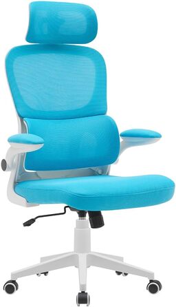 Ергономічне крісло BAKAJI для офісу з підтримкою попереку та підголівником, обертове, регульоване по висоті, дихаючий матеріал, антипотійна тканина (Світло-блакитний)