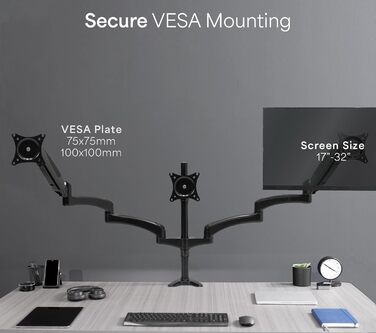 Тримач для двох моніторів VIVO STAND-V002KW – регульована висота, повний діапазон руху, настільний кріплення VESA, білий (для моніторів 32-43 дюймів)