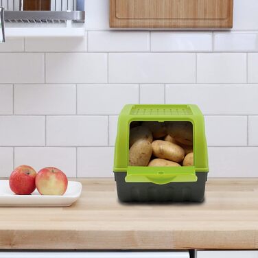 ARTECSIS Коробка для зберігання картоплі, білий колір, набір 2 шт. | Коробка для овочів та картоплі з кришкою, об'єм ~4 кг + наклейки з назвами овочів