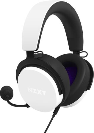 Дротова ігрова гарнітура для ПК NZXT - Hi-Res Audio, DTSX, легка, знімний мікрофон, біла