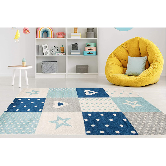 Килими Carpeto, килим для дитячої кімнати для хлопчиків і дівчаток - дитячий килим для ігрової кімнати для підлітків-багато кольорів і розмірів, пастельні тони (80 х 150 см, бірюзово-синій темно-синій)