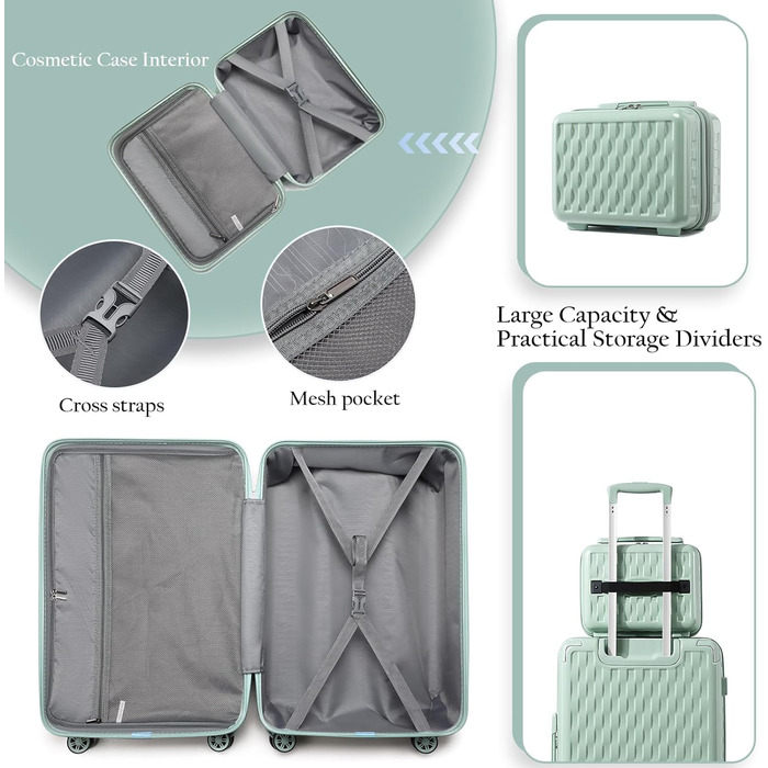 Набір валіз Sea Choice Matcha Grün: 4 шт. (55/65/75 см) з жорстким корпусом, захистом кутів, TSA-замком та косметичкою