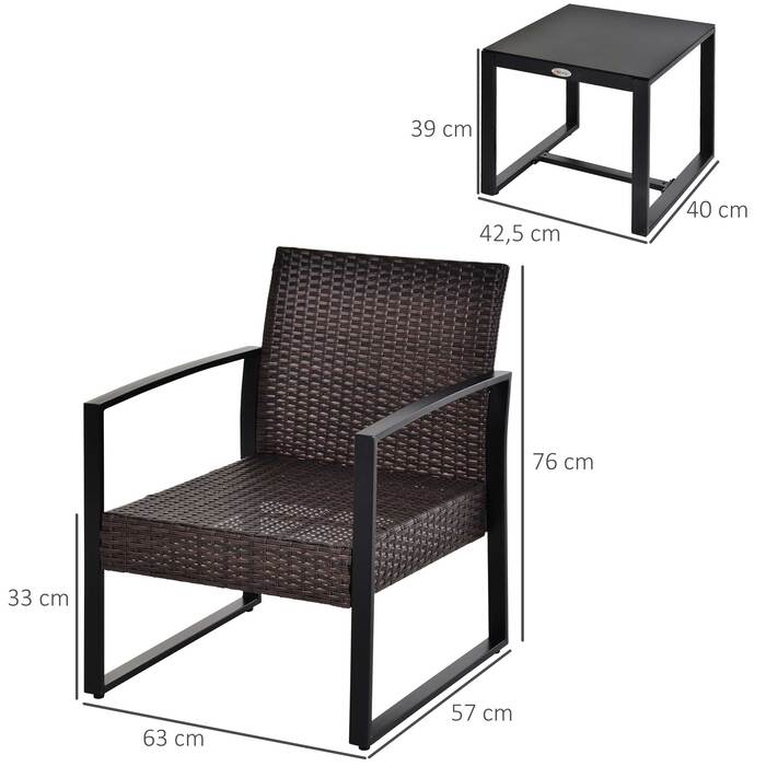 Садовий набір Outsunny Poly Rattan для 2 осіб Балконні меблі з подушками коричневого та кремового кольорів, ідеально підходить для патіо та саду