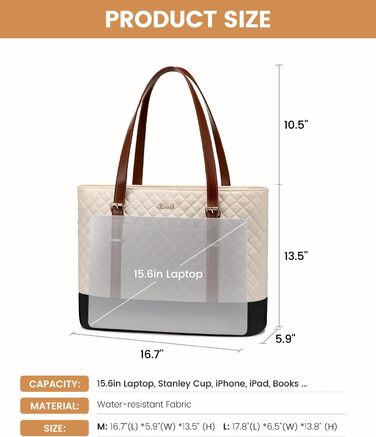 Сумка для ноутбука LOVEVOOK 15.6 дюймів для жінок з відділенням для ланчу, сумка-шоппер, ділова сумка, портфель, сумка для навчання, середнього розміру, водонепроникна, чорна