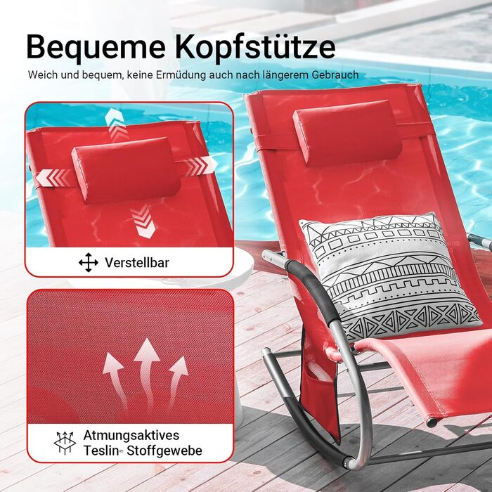Шезлонг SoBuy для 2 осіб, червоний: стійкий до погодних умов, з підголівником, для саду, тераси, балкону, кемпінгу (150 кг)