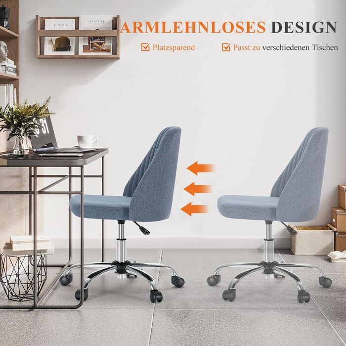 Офісний стілець Refined Living без підлокітників, комп'ютерний стілець на роликах, ергономічний, до 113 кг (Блакитний)