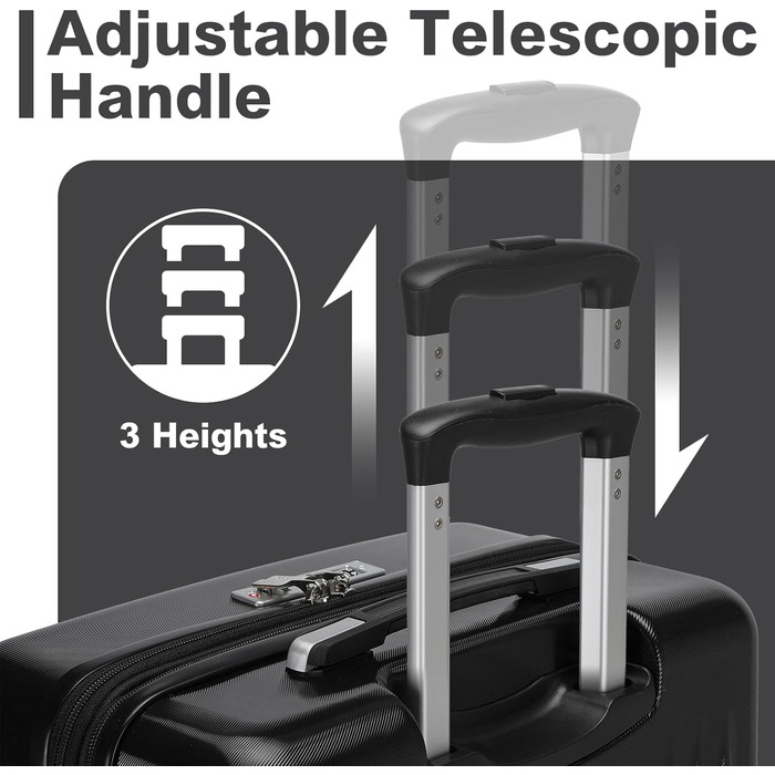 Чемодан KONO Handgepäck Trolley, 55x39x20 см, 37 л, з розширенням, TSA-замок, 4 колеса, чорний