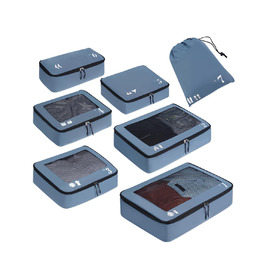 Набір органайзерів для валізи та рюкзака ECOHUB, 7 предметів, дорожні сумки-пакувальники з переробленого PET-пластику (Синій)