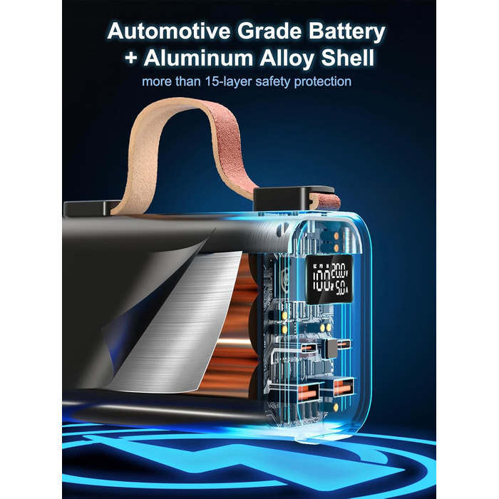 Портативний акумулятор для ноутбука 140W, 50000mAh: Power Bank з LED дисплеєм, PD3.1, QC4.0, 4 виходи та 2 входи (Чорний)