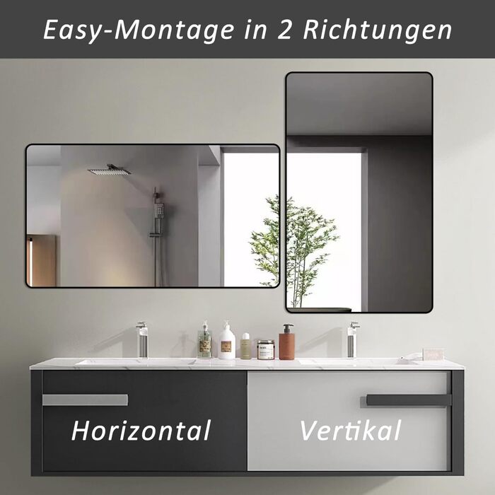 Дзеркало Boromal Spiegel Schwarz 100x60 см: прямокутне дзеркало з металевим каркасом для ванної кімнати, спальні, туалетного приміщення. Чорний колір.