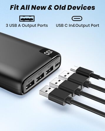 Швидка зарядка 3А, USB C, 4 виходи для смартфонів та планшетів, 26800mAh