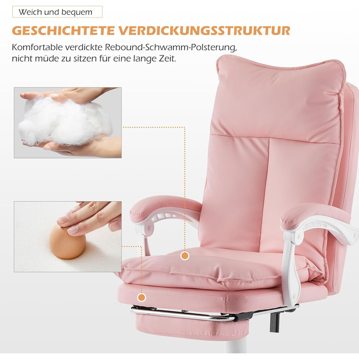 Офісне крісло TUKAILAI: ергономічне, з регулюванням висоти, підлокітники, підставка для ніг, рожеве