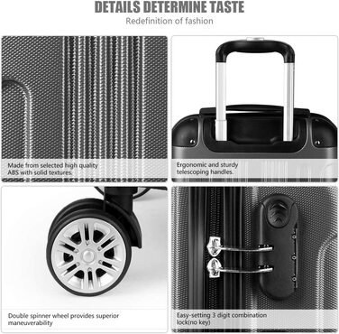 Набір валіз KONO Zwillingsrollen 3шт. (M-L-XL) з ABS-пластику сірого кольору