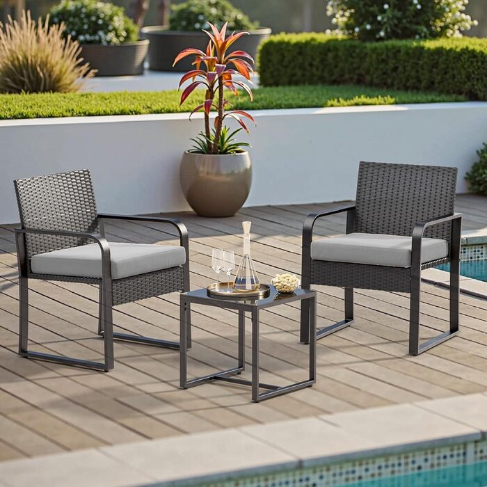 Набір садово-розкішних меблів Bealife з ротангу на 2 особи: для балкона, тераси, внутрішнього двору, саду (сірий)