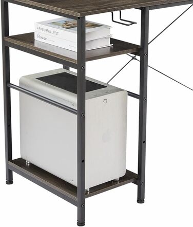 Кутовий ігровий стіл L-подібний з LED-підсвічуванням та розетками, 140x140 см, сірий, з полицями та кишеньками для дому та офісу