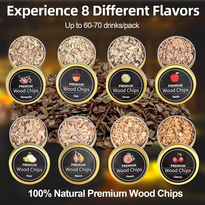 Комплект для копчення віскі з ліхтариком: подарунок для чоловіків, набір для копчення коктейлів з факелом та дерев'яною тріскою для віскі та бурбону, ретро набір для копчення, подарунок на день народження