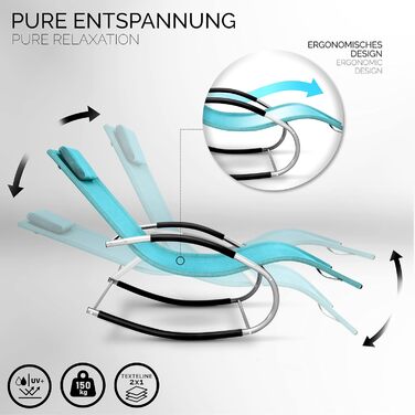 Шезлонг для саду Tillvex Relaxliege: стійкий до погодних умов, з підтримкою до 150 кг, дихаючий (антрацит/сірий, світло-блакитний)