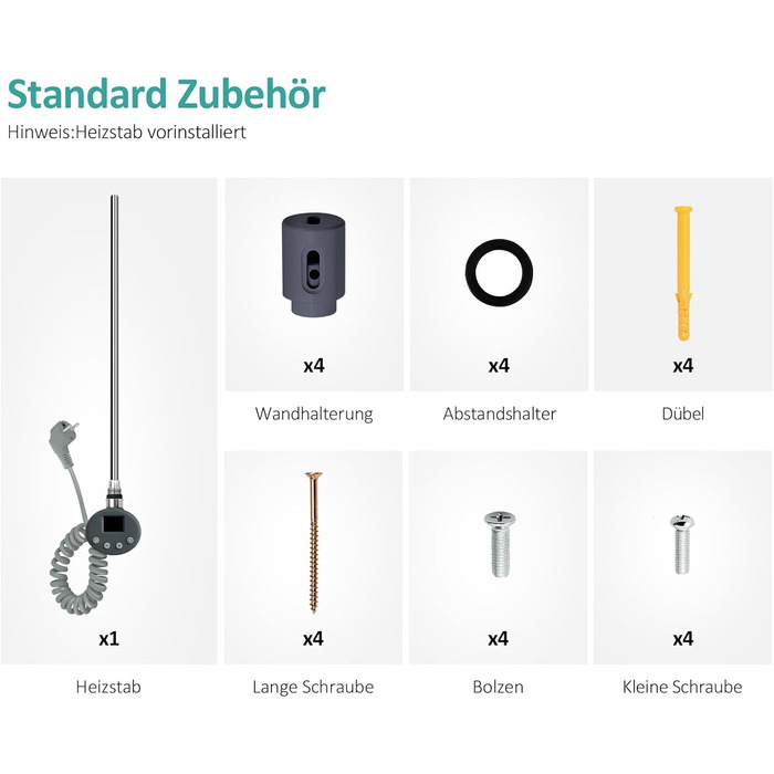 Електричний рушникосушар EMKE з термостатом, 1320x400 мм, 600W, Антрацит