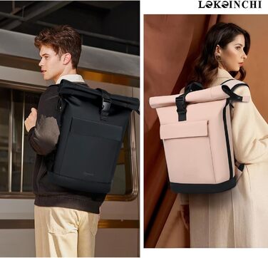 Рюкзак Lekeinchi Rolltop, водонепроникний, відділення для ноутбука 17 дюймів, туристичний рюкзак для жінок і чоловіків, чорний