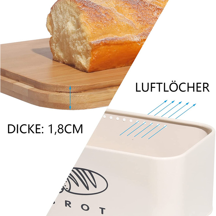 Хлібні коробки Тео і Клео з кришками, кришки з Екологічний бамбук, може використовуватися як обробна дошка, містка металева Хлібниця в стилі ретро, хліб може зберігатися протягом тривалого часу і залишатися свіжим 30 см * 18 см * 14 см Чорний (бежевий-30 