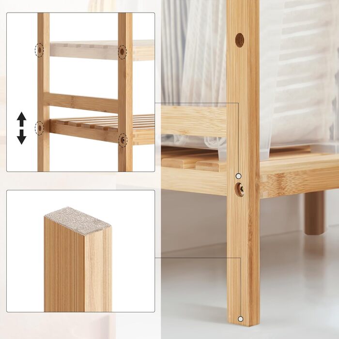 SONGMICS Regal Bambus, 5 поличок, 31.5 x 45 x 142 см, для ванної, кухні, вітальні, спальні, балкону, натуральний колір + білий