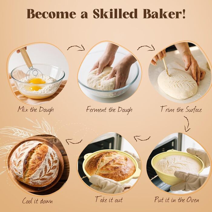 Набір для закваски з силікону MQFORU: 30 шт. Заквасочні корзини (28см круглі, 29см овальні), скляна тара 730мл, щітка, скребок. Для випікання хліба.