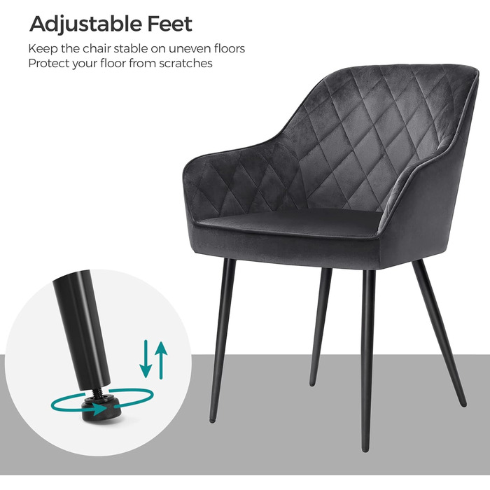 Крісла SONGMICS для їдальні, 2 шт., з підлокітниками, оксамитовий чохол, металеві ніжки, до 110 кг, сірі