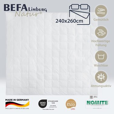 Пухова ковдра BEFA NATUR Reine Daunendecke 35x200 см, 560г, для алергіків, Made in Germany