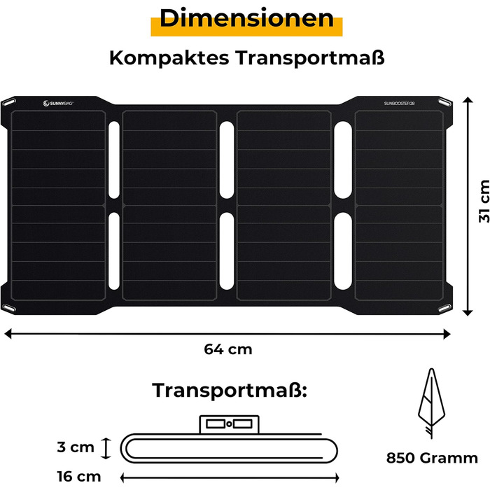 Сонячна панель SUNBOOSTER 28 Портативний сонячний зарядний пристрій на 28 Вт Складний, ефективний, водонепроникний 2 USB-виходи Заряджайте мобільний телефон, планшет, павербанк у дорозі Для активного відпочинку, походів, кемпінгу, подорожей SUNBOOSTER 28W