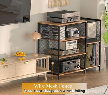 Підставка для програвача вінілу з місцем для зберігання платівок, до 200+ альбомів, медіа шафа, консольний столик, стійка для стерео, тумба, AV-стійка. Колір: русявий, розмір: великий