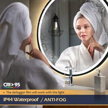 Дзеркало з LED-підсвіткою, кругле, з датчиком руху, для макіяжу, регульоване, антизапар, водонепроникне IP44, для ванної кімнати, настінне, діаметр 90 см