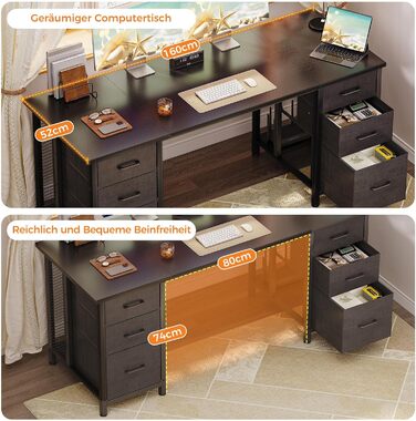 Комп'ютерний стіл Coleshome з 6 висувними ящиками, 160x52 см, білий, для дому та офісу