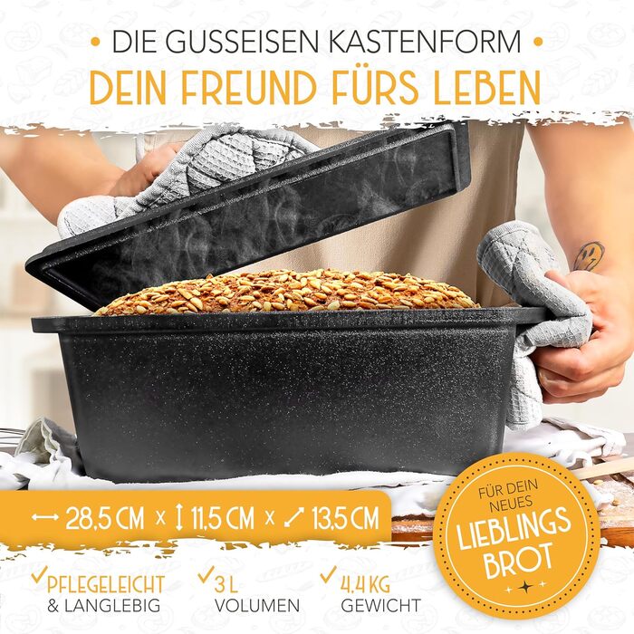 Форма для випікання хліба з кришкою та кошиком для підйому тіста - Robuste 28см, чавун - ідеальна для хліба, тостів, кексів